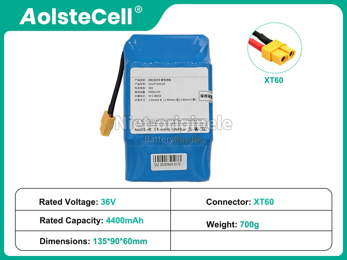AolsteCell 10S2P MSE20 36V 4400MAH XT60 accu